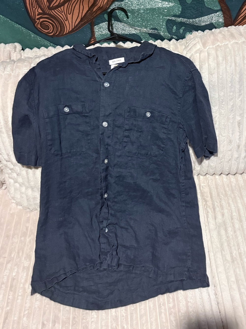 C&C California Navy Short-Sleeve Button-Front Linen Shirt